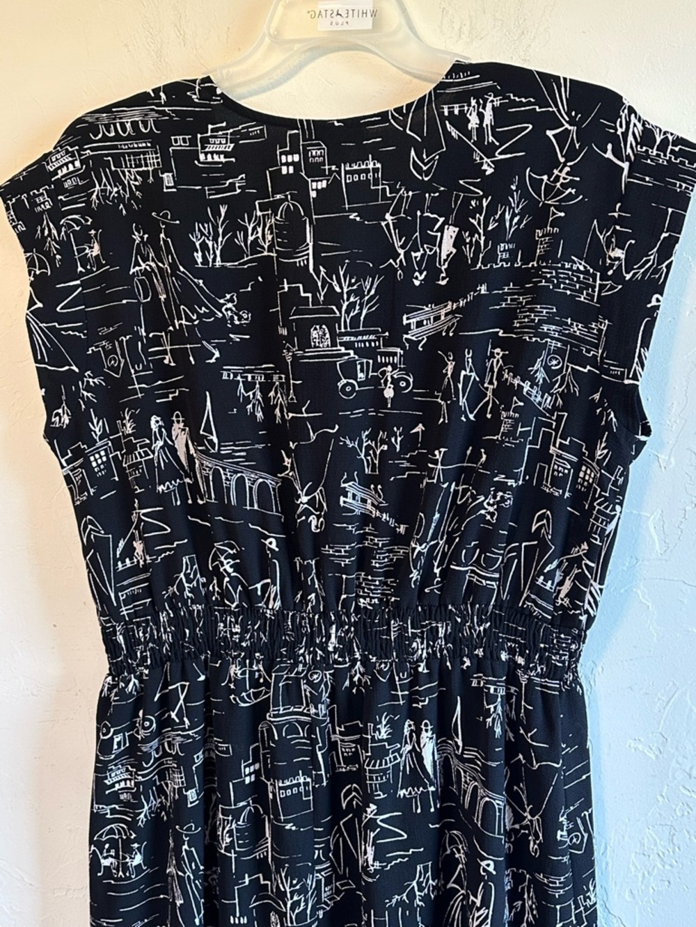 Kate & Lily Black/White Venice Paris Print Flowy Comfy Travel Midi Dress Sz 2X - Picture 7 of 11